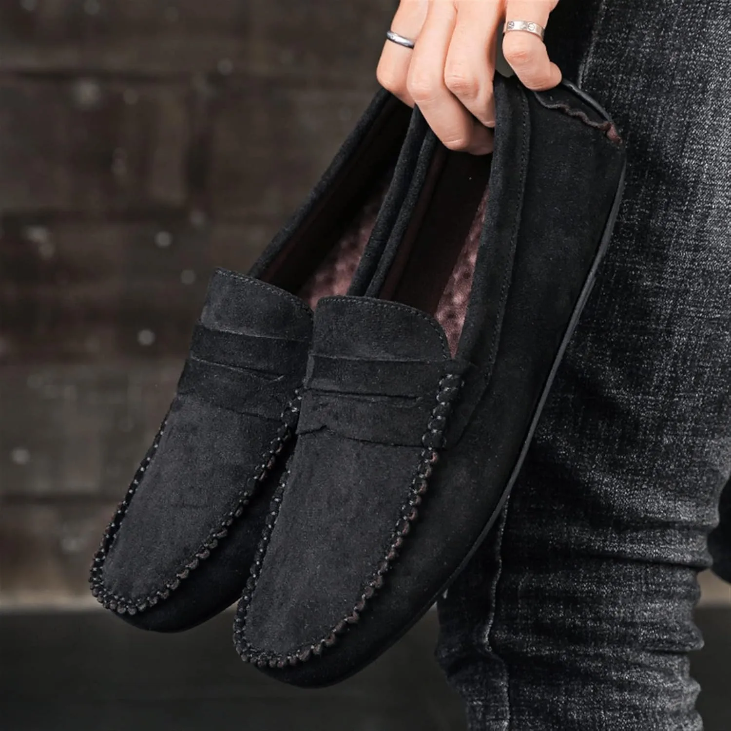 Men's Loafers Genuine Leather Round Toe Suede Vamp Penny Loafer Slip Resistant Comfortable Anti-Slip Wedding Slip-ons
