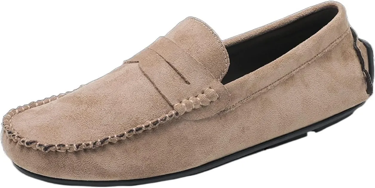 Men's Loafers Genuine Leather Round Toe Suede Vamp Penny Loafer Slip Resistant Comfortable Anti-Slip Wedding Slip-ons