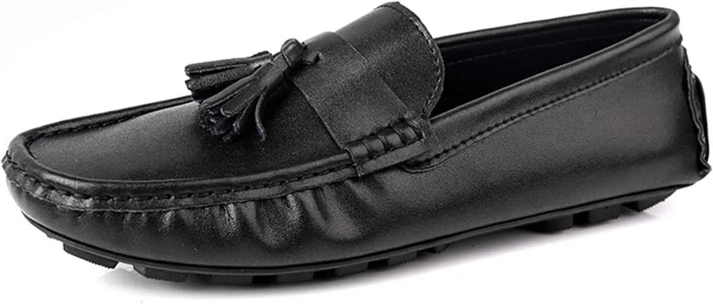 Men's Loafers Genuine Leather Tassel Stitching Details Round Toe Anti-Slip Lightweight Flat Heel Walking Slip On