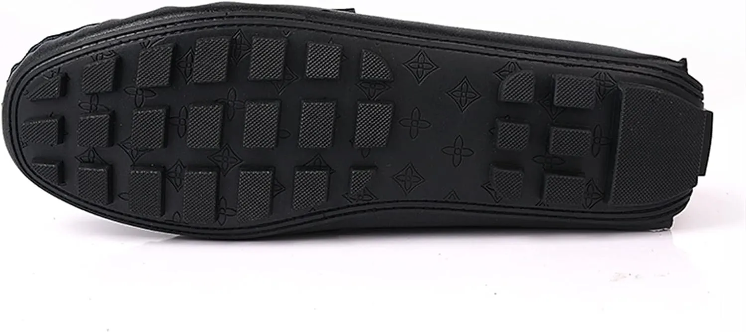 Men's Loafers Genuine Leather Tassel Stitching Details Round Toe Anti-Slip Lightweight Flat Heel Walking Slip On