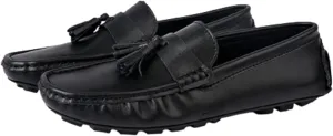 Men's Loafers Genuine Leather Tassel Stitching Details Round Toe Anti-Slip Lightweight Flat Heel Walking Slip On