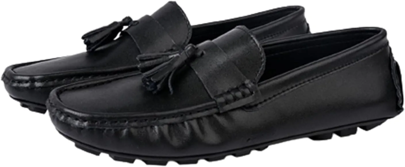 Men's Loafers Genuine Leather Tassel Stitching Details Round Toe Anti-Slip Lightweight Flat Heel Walking Slip On