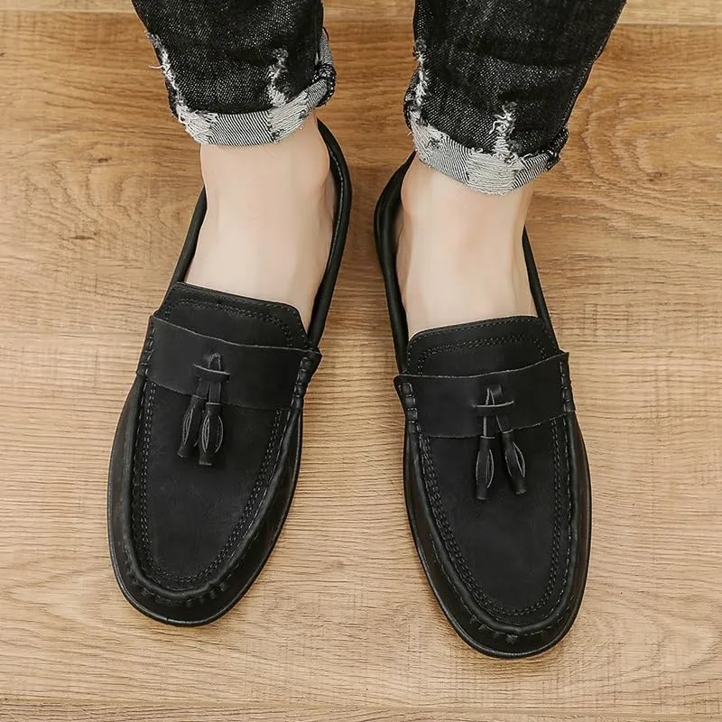 Mens Loafers Round Toe PU Leather Penny Loafers Tassel Slip Resistant Lightweight Anti-Slip Classic Casual Slip-on