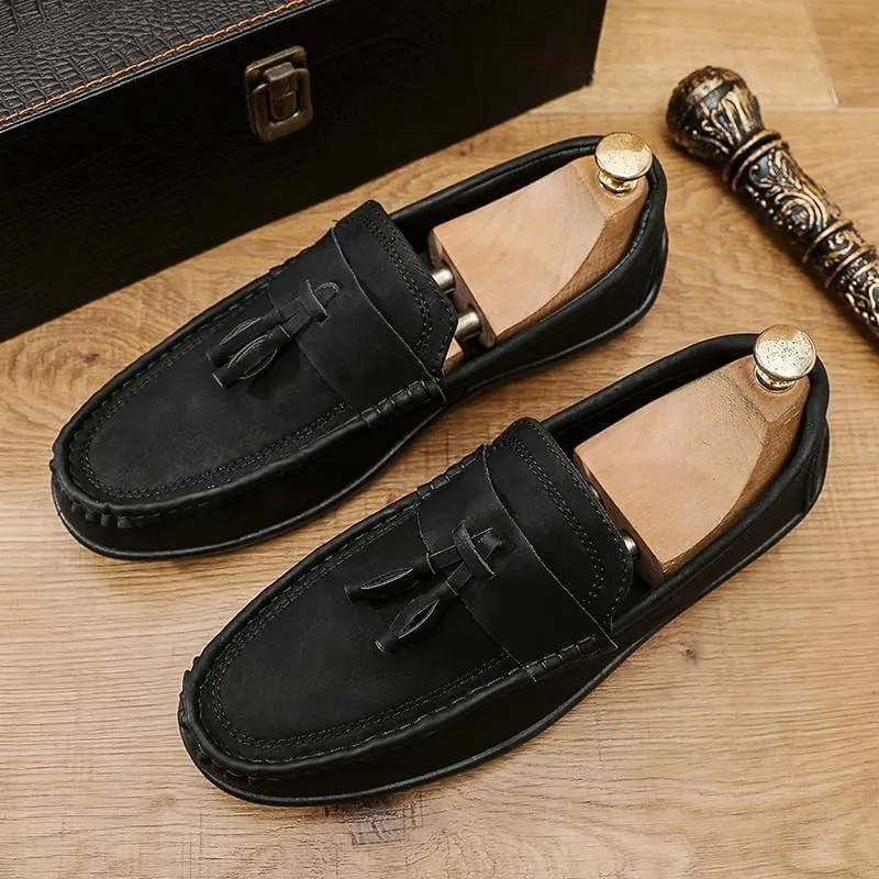 Mens Loafers Round Toe PU Leather Penny Loafers Tassel Slip Resistant Lightweight Anti-Slip Classic Casual Slip-on