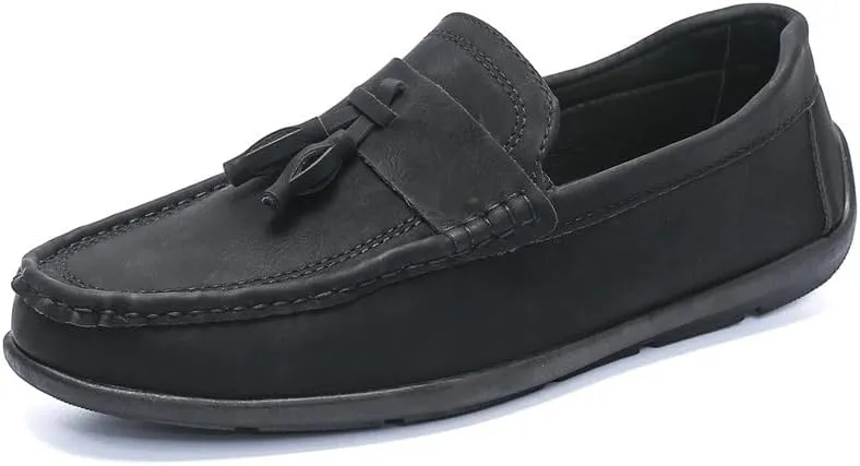 Mens Loafers Round Toe PU Leather Penny Loafers Tassel Slip Resistant Lightweight Anti-Slip Classic Casual Slip-on
