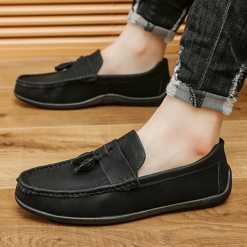 Mens Loafers Round Toe PU Leather Penny Loafers Tassel Slip Resistant Lightweight Anti-Slip Classic Casual Slip-on