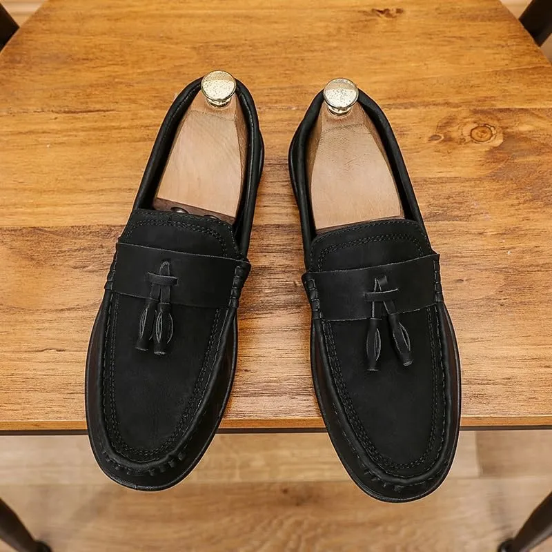 Mens Loafers Round Toe PU Leather Penny Loafers Tassel Slip Resistant Lightweight Anti-Slip Classic Casual Slip-on