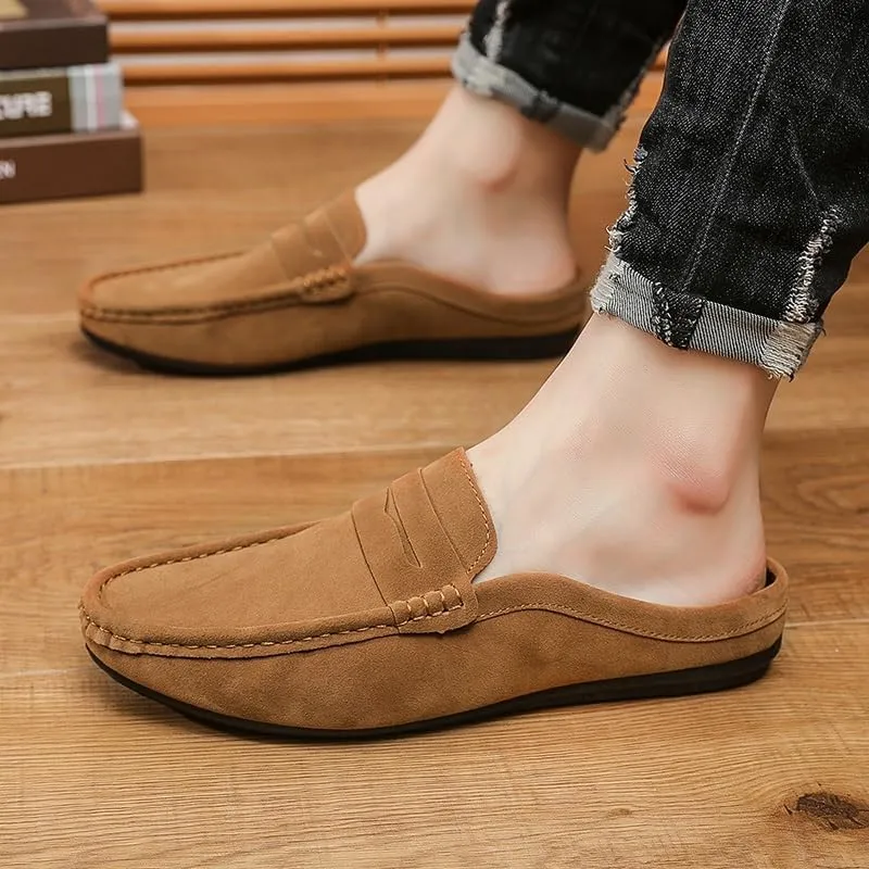 Mens Loafers Shoe Round Toe Suede Vamp Penny Half Loafers Shoes Resistant Comfortable Anti-Slip Classic Outdoor Slip On