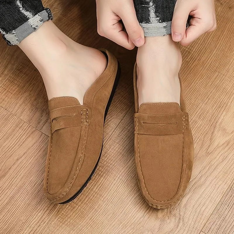 Mens Loafers Shoe Round Toe Suede Vamp Penny Half Loafers Shoes Resistant Comfortable Anti-Slip Classic Outdoor Slip On