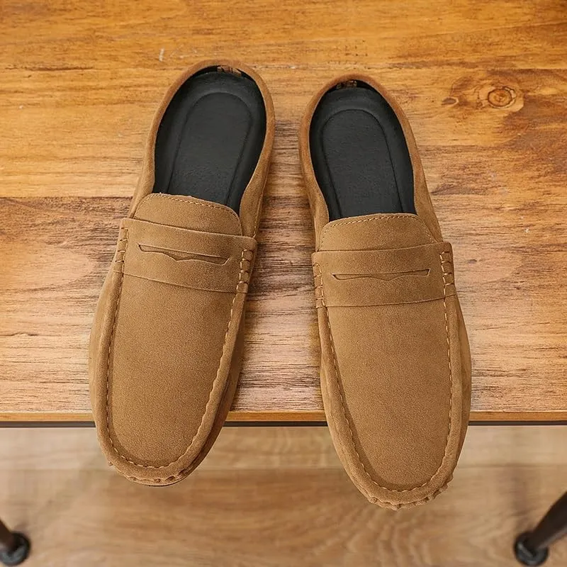 Mens Loafers Shoe Round Toe Suede Vamp Penny Half Loafers Shoes Resistant Comfortable Anti-Slip Classic Outdoor Slip On