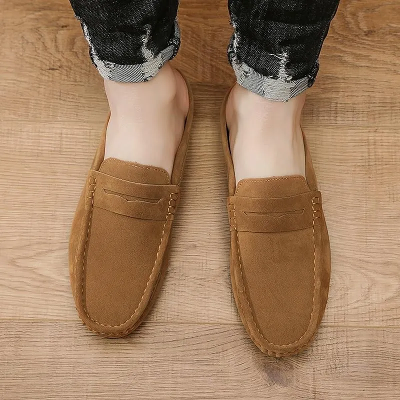 Mens Loafers Shoe Round Toe Suede Vamp Penny Half Loafers Shoes Resistant Comfortable Anti-Slip Classic Outdoor Slip On