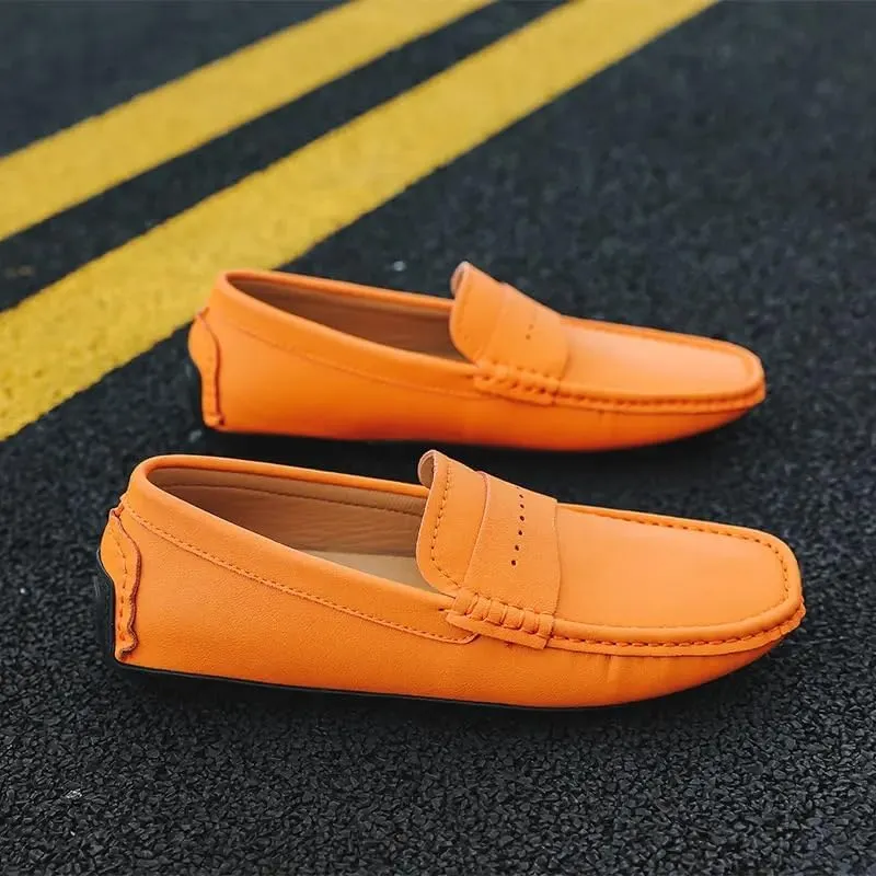 Men's Loafers Shoes Solid Color Leather Penny Driving Loafers Flat Heel Anti-Slip Comfortable Walking Classic Slip On