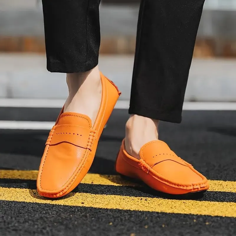 Men's Loafers Shoes Solid Color Leather Penny Driving Loafers Flat Heel Anti-Slip Comfortable Walking Classic Slip On