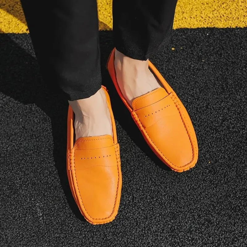 Men's Loafers Shoes Solid Color Leather Penny Driving Loafers Flat Heel Anti-Slip Comfortable Walking Classic Slip On