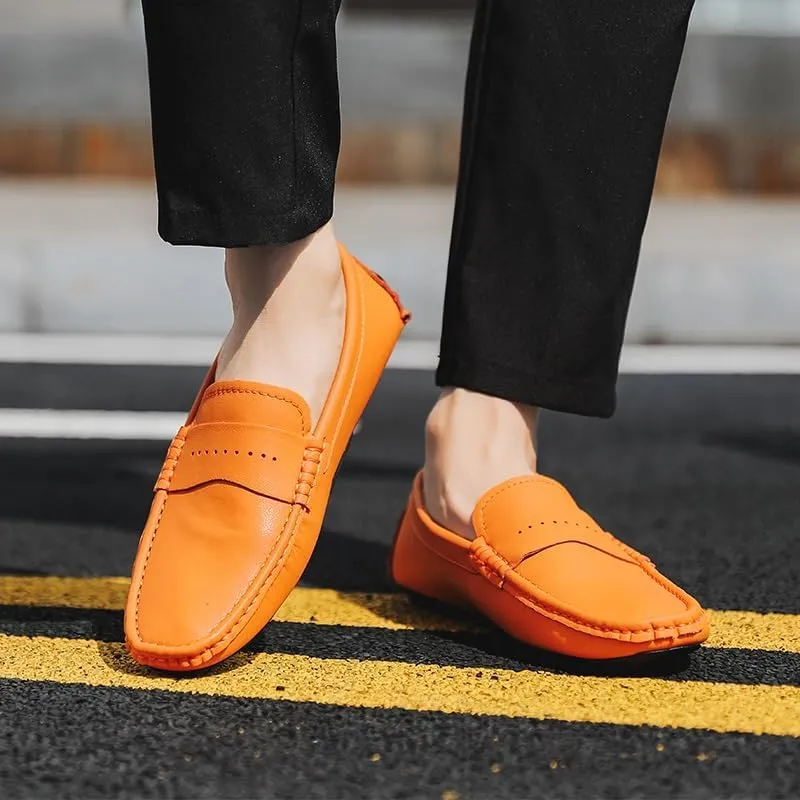 Men's Loafers Shoes Solid Color Leather Penny Driving Loafers Flat Heel Anti-Slip Comfortable Walking Classic Slip On