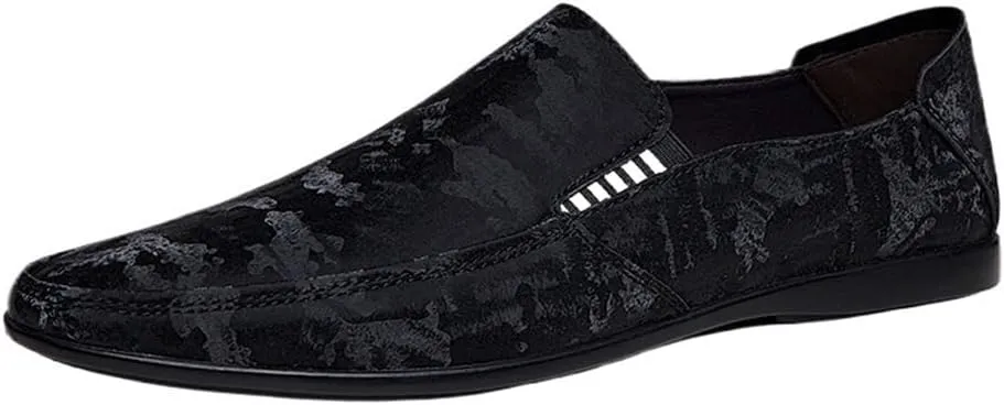 Mens Loafers Slip On Suede Round Toe Classic Party Shoes Flat Heel Comfortable Casual Dress for Men
