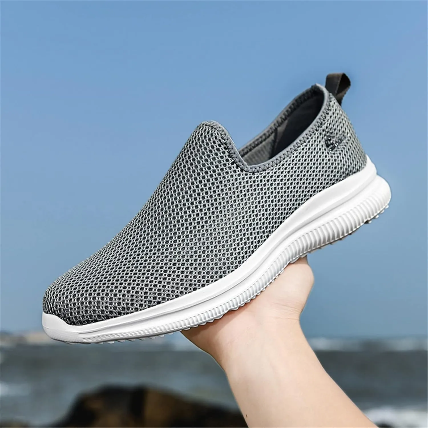 Mens Mesh Orthopedic Breathable Solid Color Casual Running Shoes Comfortable Lighweight Sneakers Soft Sole Slip on Comfy Outdoor Walking Shoes
