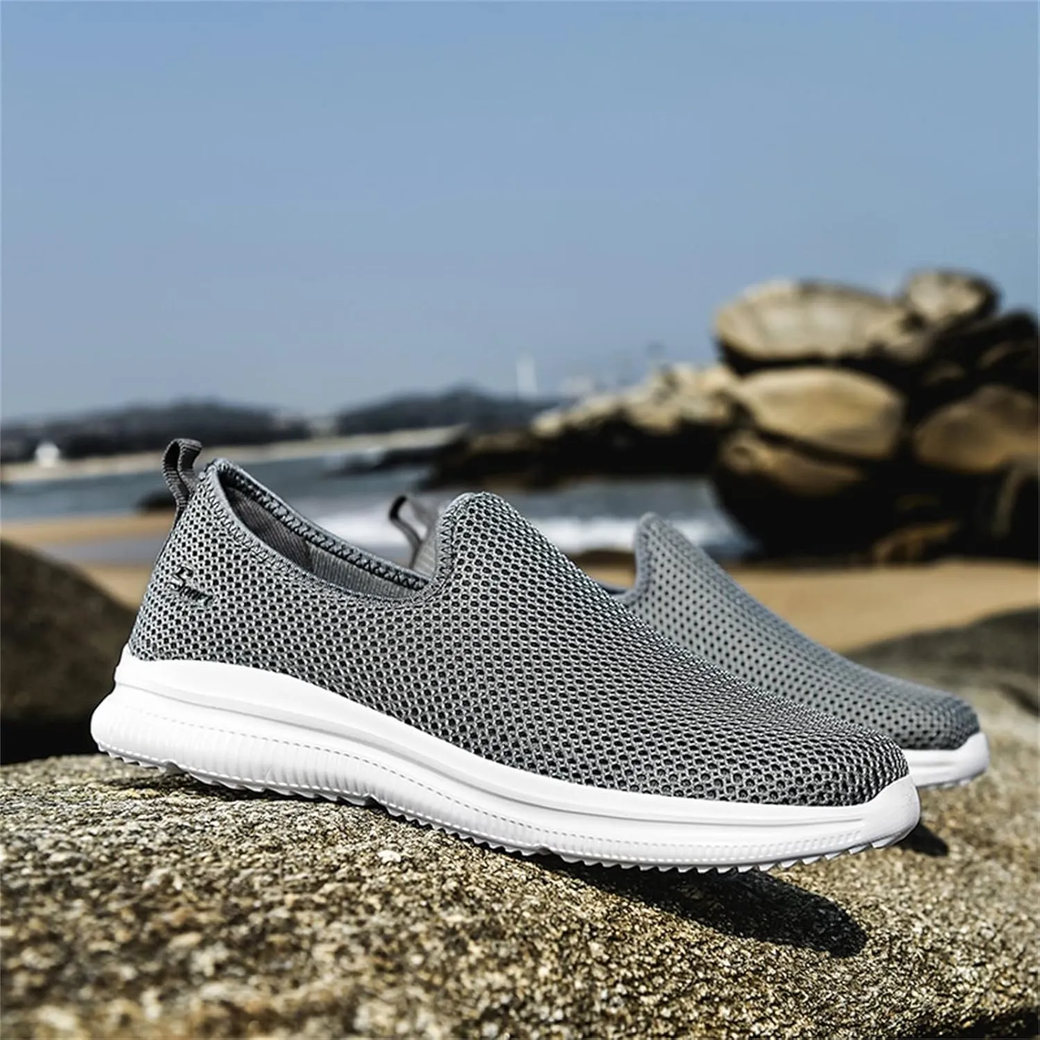 Mens Mesh Orthopedic Breathable Solid Color Casual Running Shoes Comfortable Lighweight Sneakers Soft Sole Slip on Comfy Outdoor Walking Shoes