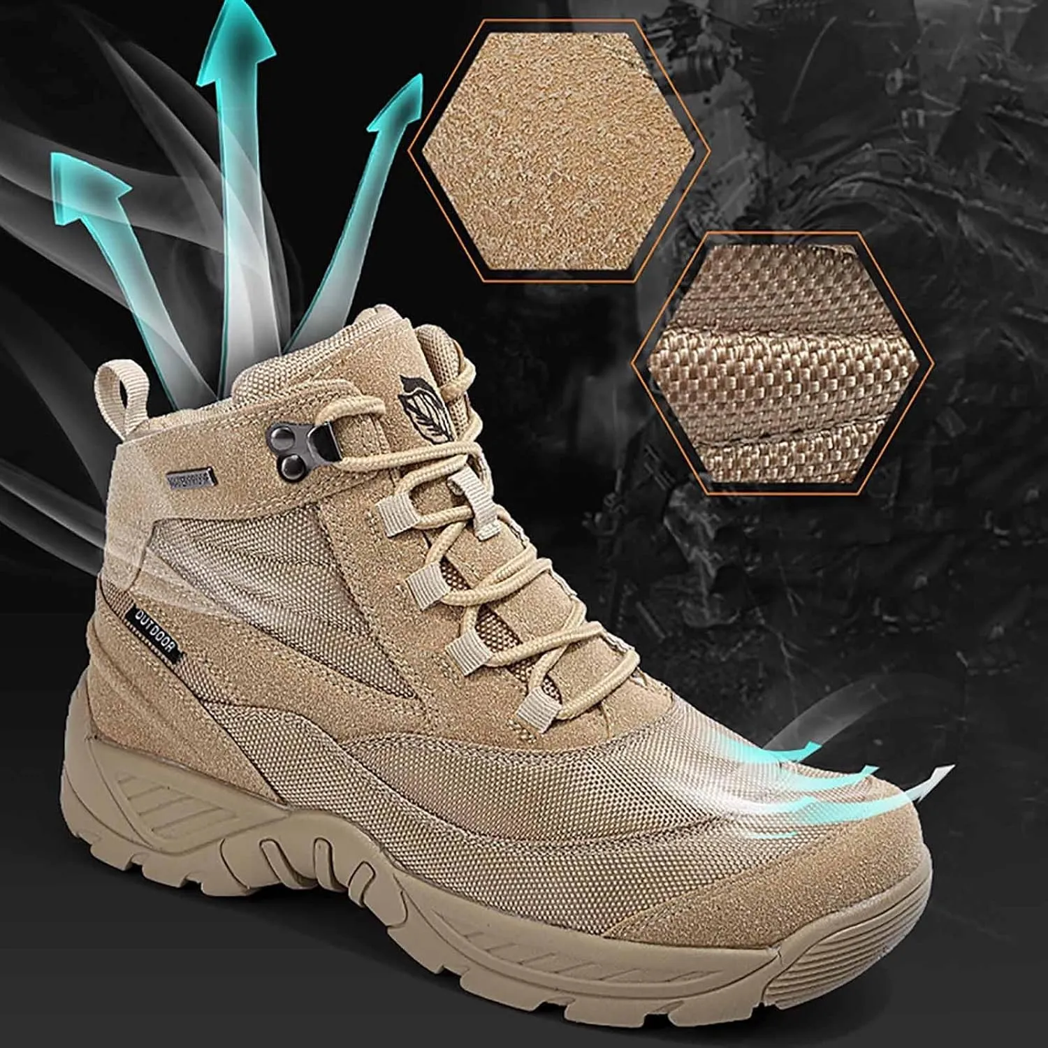 Mens Military Boots, Men's Waterproof Tactical Boots, Breathable Military Army Boots, Durable Combat Work Shoes, Lightweight Hiking Walking Boots, Lace Up All Terrain Shoes