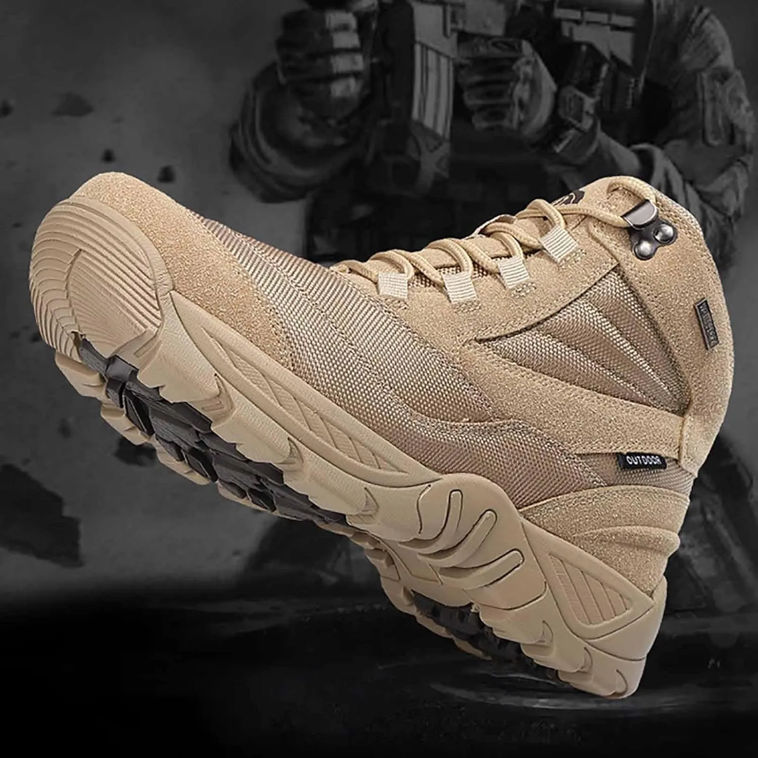 Mens Military Boots, Men's Waterproof Tactical Boots, Breathable Military Army Boots, Durable Combat Work Shoes, Lightweight Hiking Walking Boots, Lace Up All Terrain Shoes