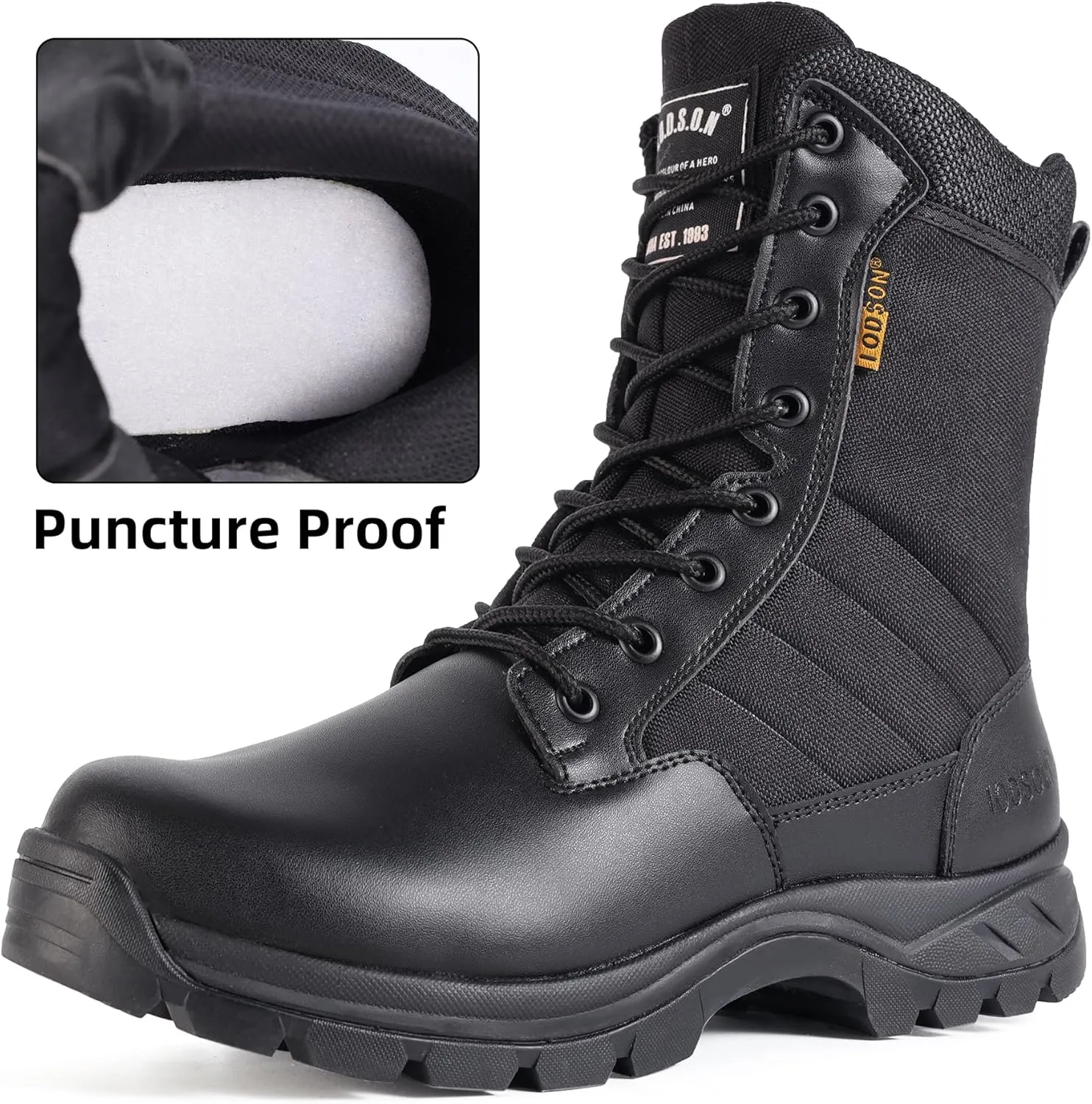 Men's Military Tactical Boots with Side Zipper, Puncture Resistant, Desert Combat, Army Jungle, 8 Inch Lightweight Hiking Boots