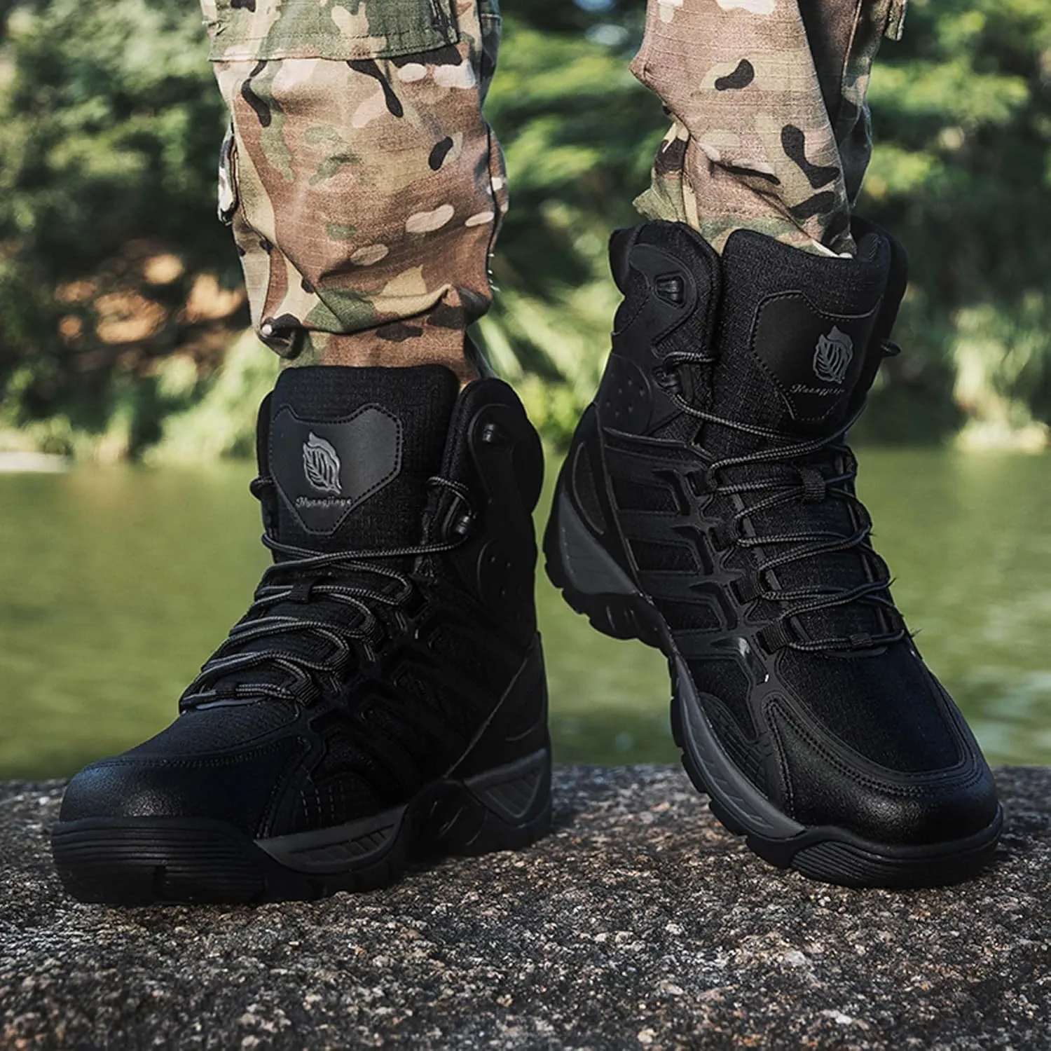 Mens Military Tactical Work Boots-Breathable Outdoor Lightweight Military Hiking Boots-Non-Slip Motorcycle Combat Boots-Outdoor Desert Boots-Backpacking Climbing Boots