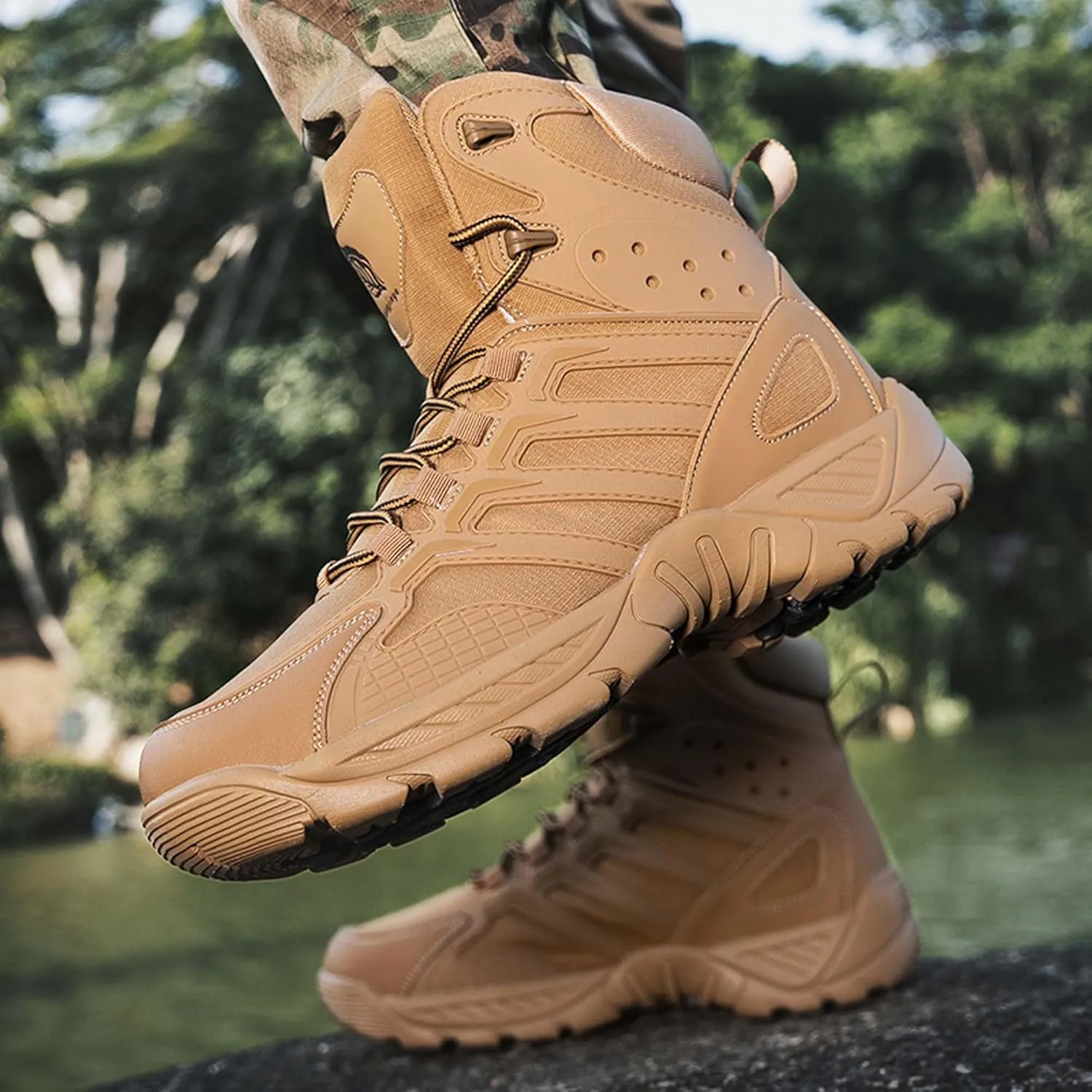 Mens Military Tactical Work Boots-Breathable Outdoor Lightweight Military Hiking Boots-Non-Slip Motorcycle Combat Boots-Outdoor Desert Boots-Backpacking Climbing Boots