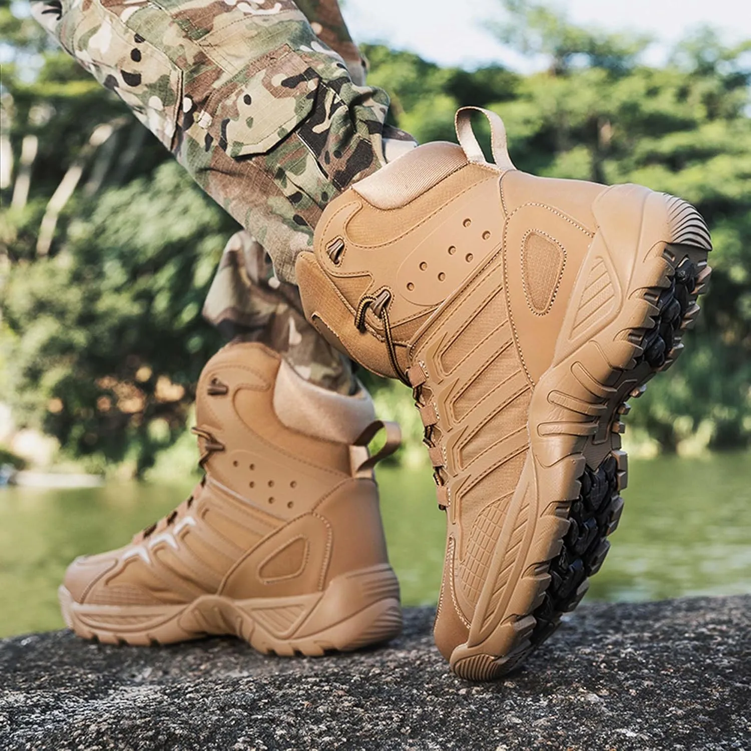 Mens Military Tactical Work Boots-Breathable Outdoor Lightweight Military Hiking Boots-Non-Slip Motorcycle Combat Boots-Outdoor Desert Boots-Backpacking Climbing Boots