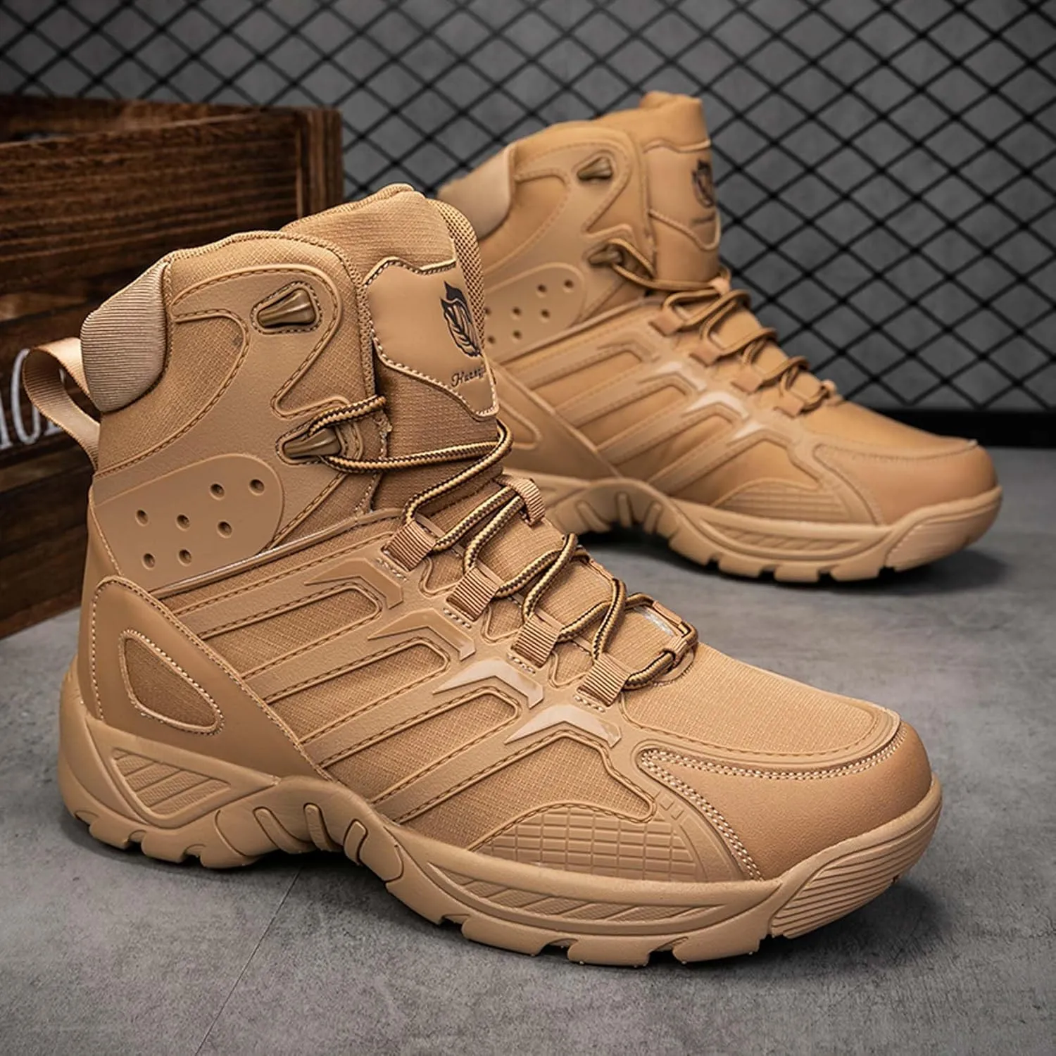Mens Military Tactical Work Boots-Breathable Outdoor Lightweight Military Hiking Boots-Non-Slip Motorcycle Combat Boots-Outdoor Desert Boots-Backpacking Climbing Boots
