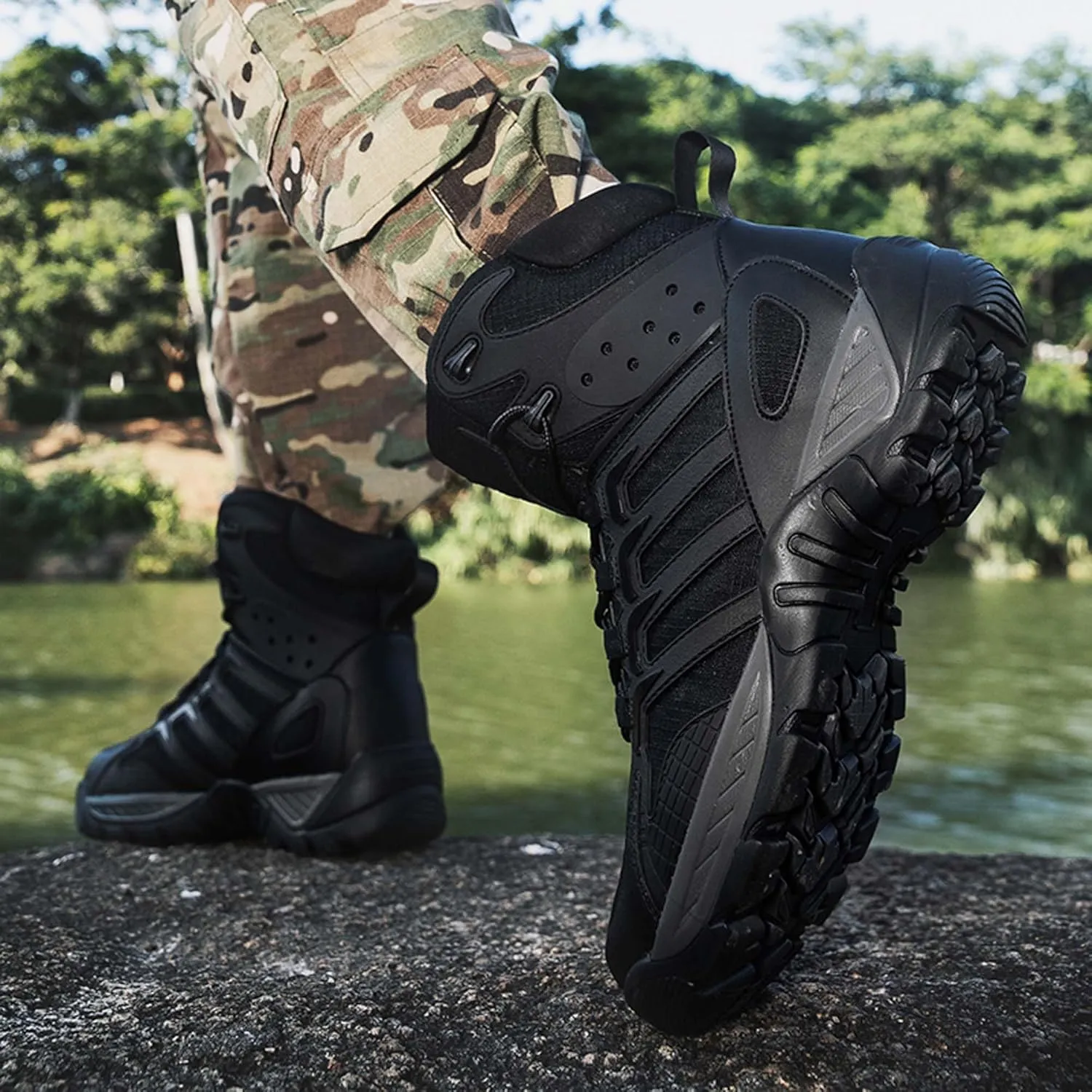 Mens Military Tactical Work Boots-Breathable Outdoor Lightweight Military Hiking Boots-Non-Slip Motorcycle Combat Boots-Outdoor Desert Boots-Backpacking Climbing Boots