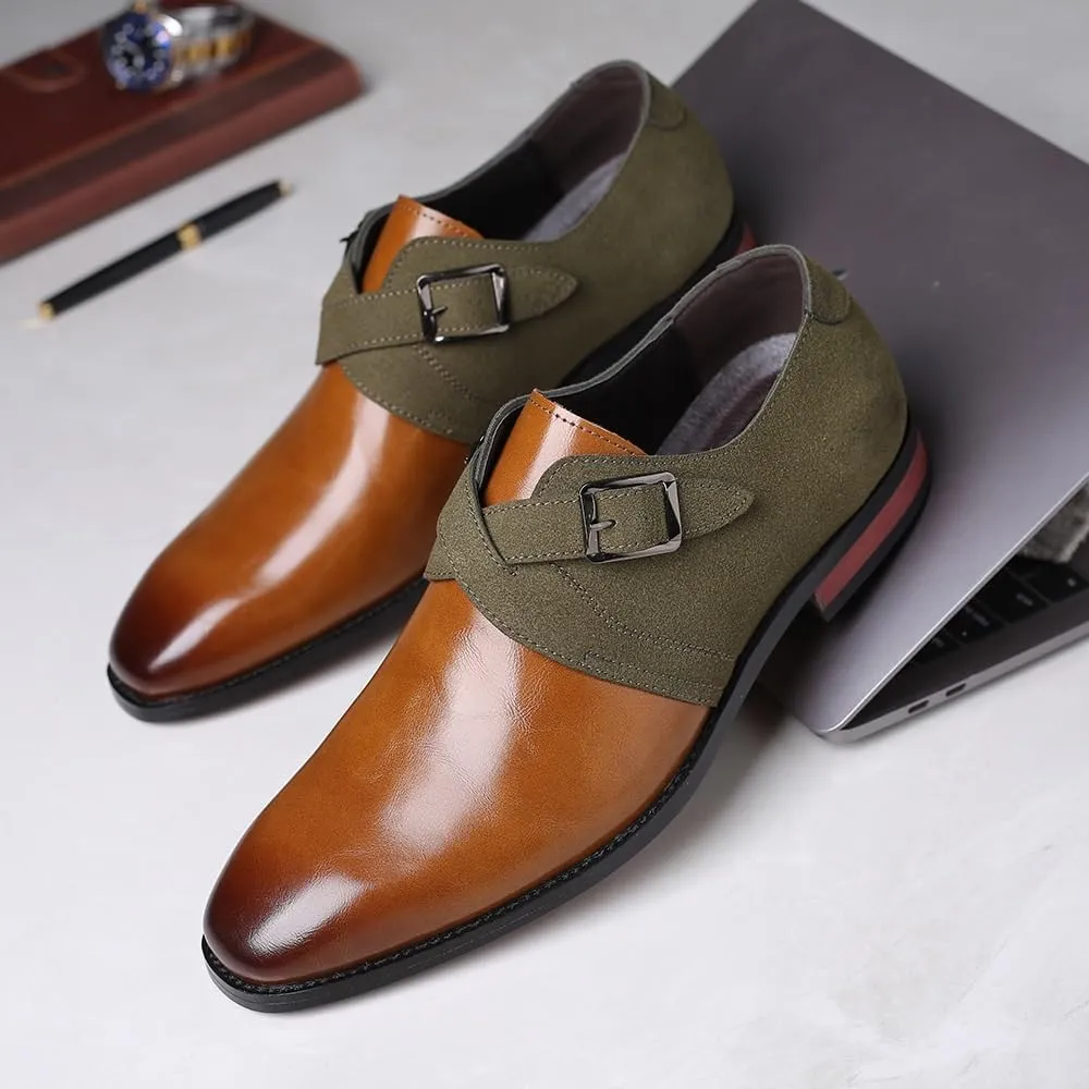 Mens Oxford Dress Shoes Business Casual Comfortable Orthopedic Leather Suede Patent Leather Buckle Driving Shoes for Men