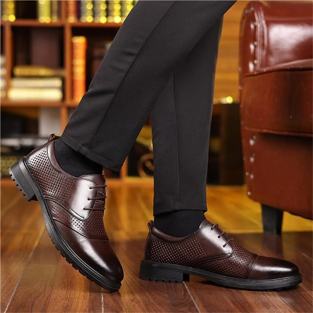 Mens Oxford Dress Shoes Business Formal Genuine Leather Breathable Pierced Classic Comfortable Dress Shoes for Men