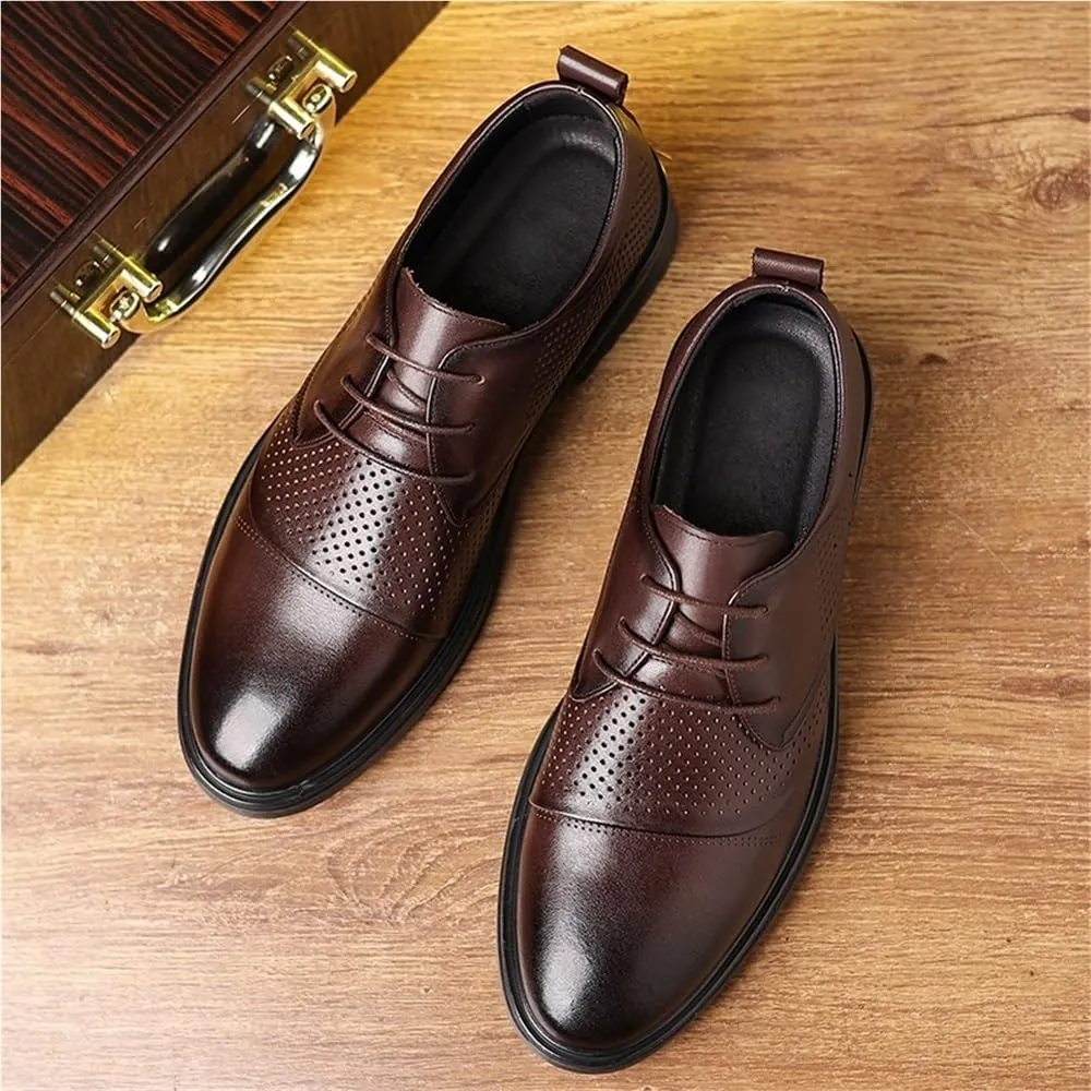 Mens Oxford Dress Shoes Business Formal Genuine Leather Breathable Pierced Classic Comfortable Dress Shoes for Men