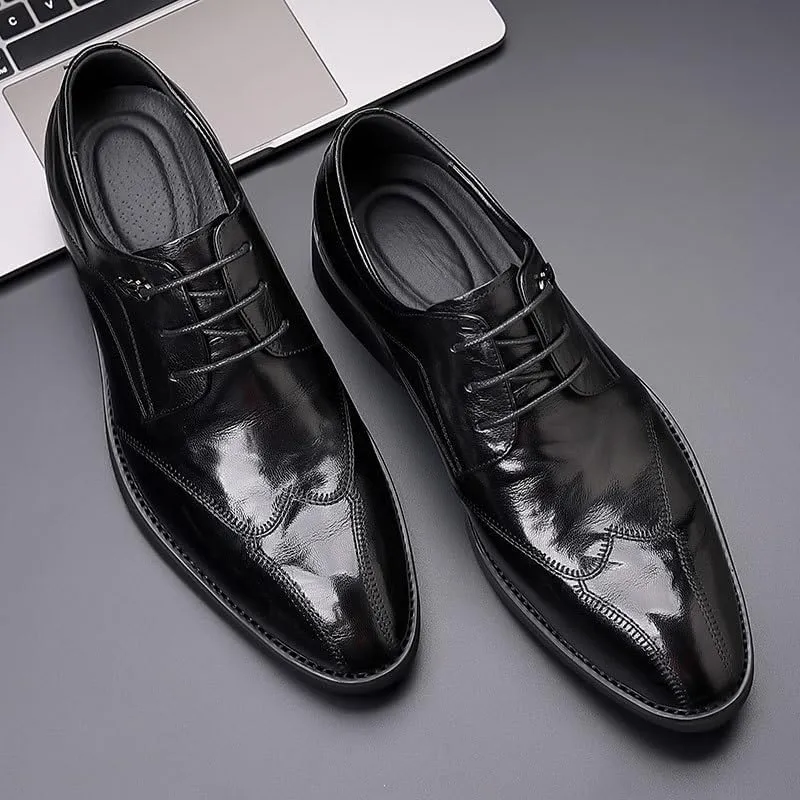 Mens Oxford Men's Patent Leather Formal Business Oxford Dress Shoes Formal Breathable Casual Pointed Toe Trendy Plaid Upper Tuxedo Shoes for Men Dress Shoes(6.5)