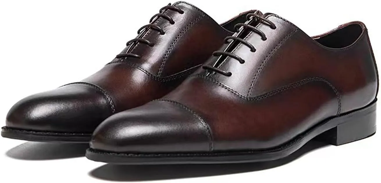 Mens Oxfords Dress Formal Shoes Fashion Genunie Leather Cap Toe Derby Business Casual Lace Up Shoes Modern Prom Wedding Suit Shoes Tuxedo Shoes for Men