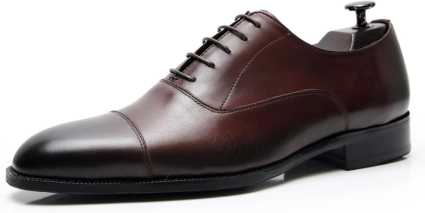 Mens Oxfords Dress Formal Shoes Fashion Genunie Leather Cap Toe Derby Business Casual Lace Up Shoes Modern Prom Wedding Suit Shoes Tuxedo Shoes for Men