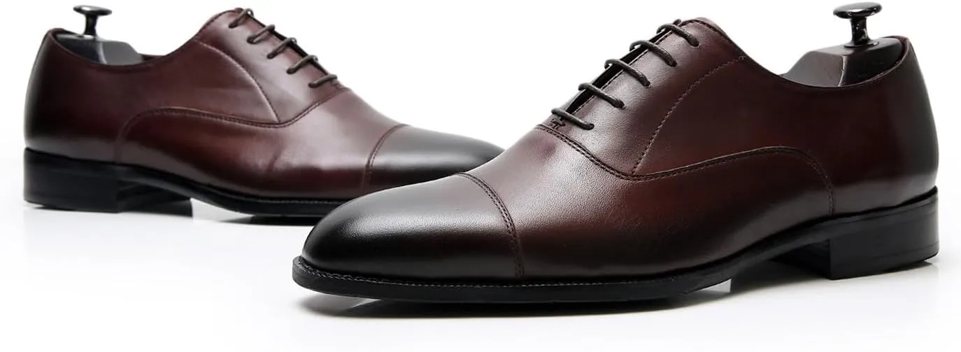 Mens Oxfords Dress Formal Shoes Fashion Genunie Leather Cap Toe Derby Business Casual Lace Up Shoes Modern Prom Wedding Suit Shoes Tuxedo Shoes for Men