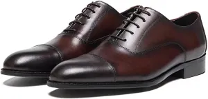 Mens Oxfords Dress Formal Shoes Fashion Genunie Leather Cap Toe Derby Business Casual Lace Up Shoes Modern Prom Wedding Suit Shoes Tuxedo Shoes for Men