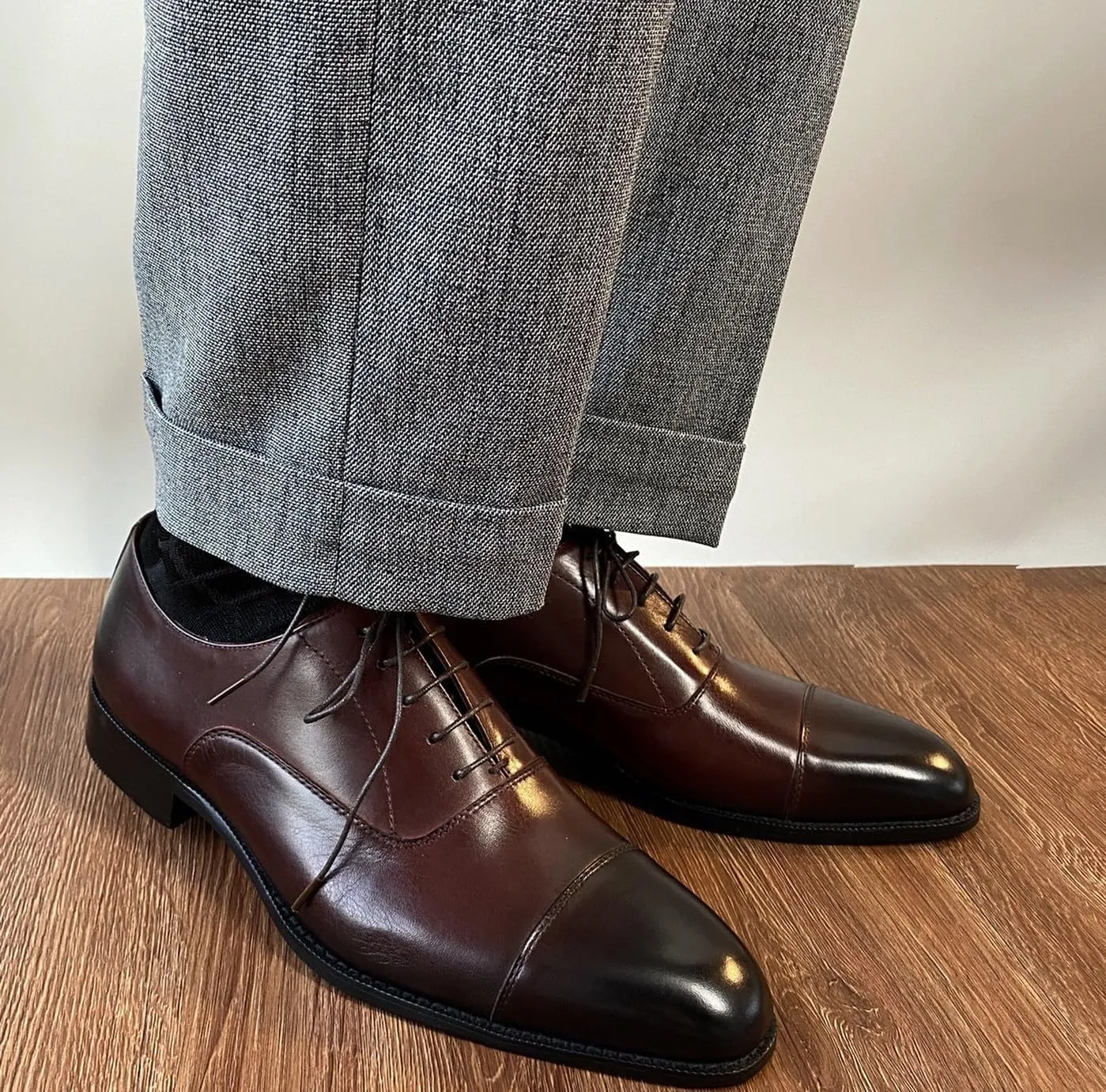 Mens Oxfords Dress Formal Shoes Fashion Genunie Leather Cap Toe Derby Business Casual Lace Up Shoes Modern Prom Wedding Suit Shoes Tuxedo Shoes for Men