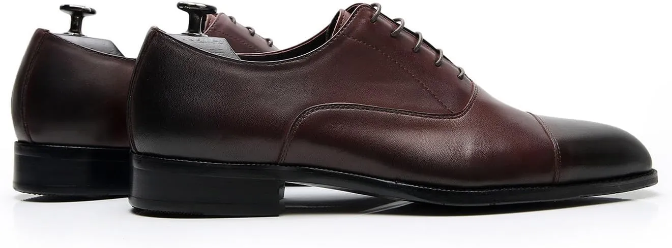 Mens Oxfords Dress Formal Shoes Fashion Genunie Leather Cap Toe Derby Business Casual Lace Up Shoes Modern Prom Wedding Suit Shoes Tuxedo Shoes for Men