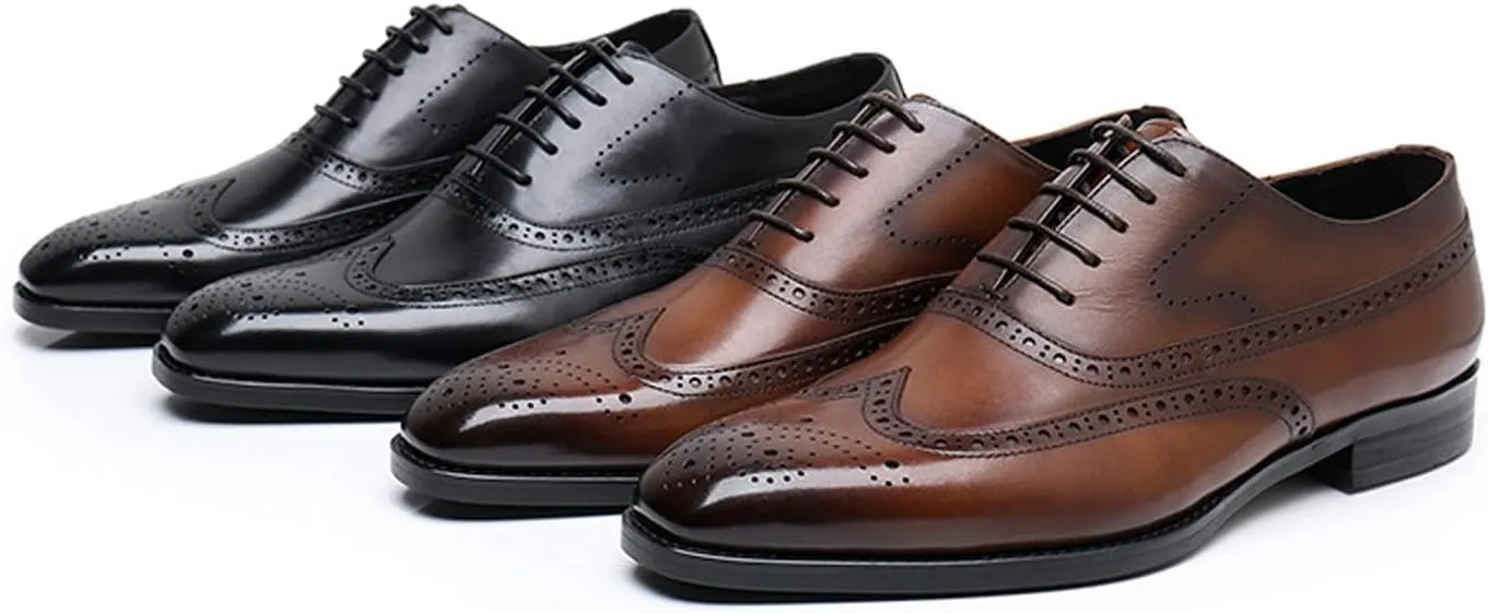 Mens Oxfords Dress Formal Shoes Genunie Leather Wingtips Brogues Oxford Fashion Business Casual Derby Modern Prom Wedding Suit Shoes Tuxedo Shoes for Men
