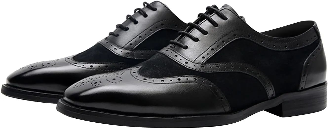 Mens Oxfords Dress Formal Shoes Genunie Leather Wingtips-Brogues Oxford Modern Business Casual Derby Fashion Prom Wedding Suit Shoes Tuxedo Shoes for Men