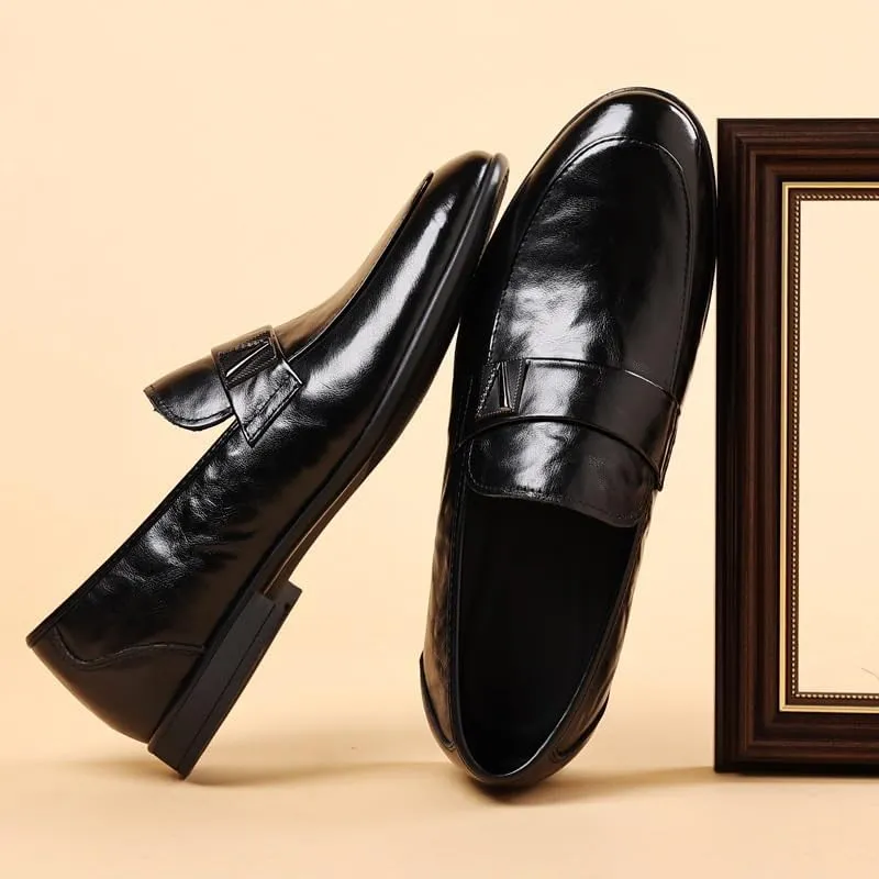Men's Patent Leather Chunky Heels Dress Loafers Comfy Non Slip Durable Rubber Sole Formal Classic Men Shoes