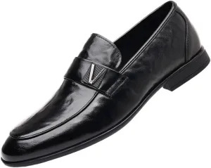Men's Patent Leather Chunky Heels Dress Loafers Comfy Non Slip Durable Rubber Sole Formal Classic Men Shoes