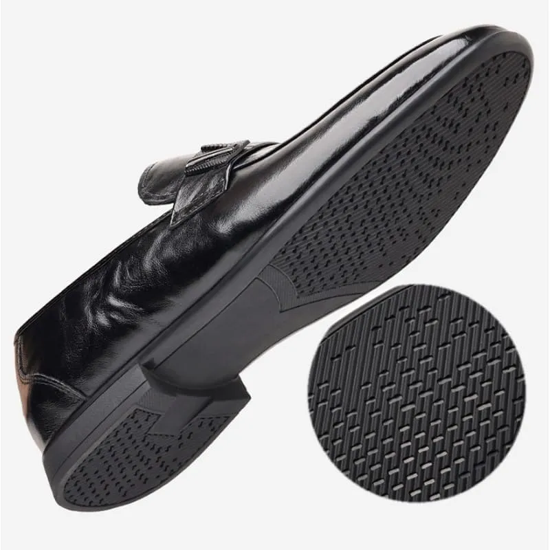 Men's Patent Leather Chunky Heels Dress Loafers Comfy Non Slip Durable Rubber Sole Formal Classic Men Shoes