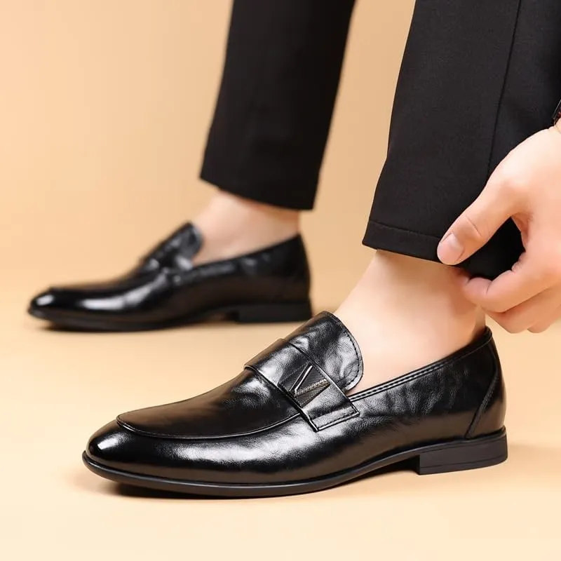 Men's Patent Leather Chunky Heels Dress Loafers Comfy Non Slip Durable Rubber Sole Formal Classic Men Shoes