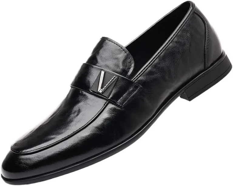 Men's Patent Leather Chunky Heels Dress Loafers Comfy Non Slip Durable Rubber Sole Formal Classic Men Shoes