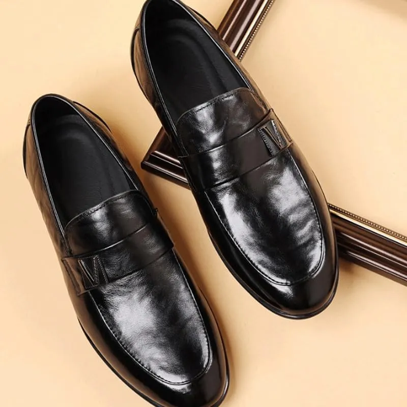 Men's Patent Leather Chunky Heels Dress Loafers Comfy Non Slip Durable Rubber Sole Formal Classic Men Shoes