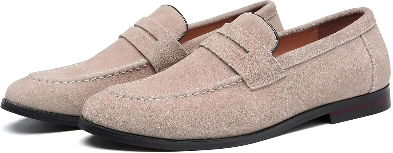 Mens Penny Slip On Suede Loafers Classic Comfortable Casual Men Shoes Boat Shoes for Outdoor Leisure Driving Dating