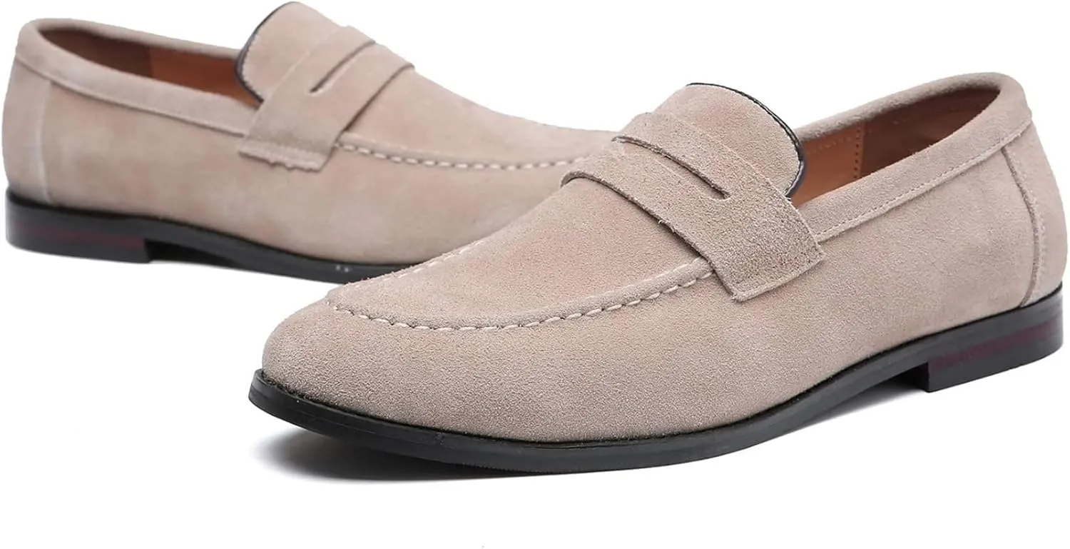 Mens Penny Slip On Suede Loafers Classic Comfortable Casual Men Shoes Boat Shoes for Outdoor Leisure Driving Dating